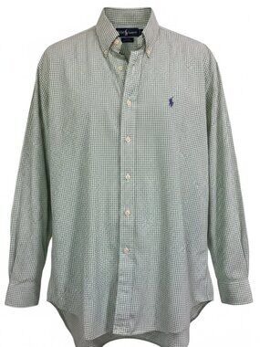 Ralph Lauren Blake Button Down Shirt Green Gingham 100% Cotton Men's L